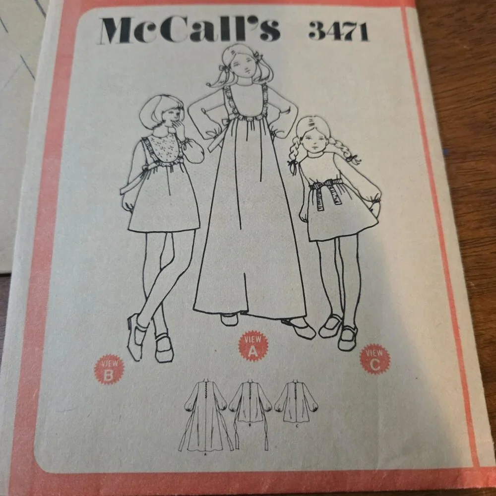 McCall's 3471; ©1972; Child's and Girl's Dress vintage sewing pattern